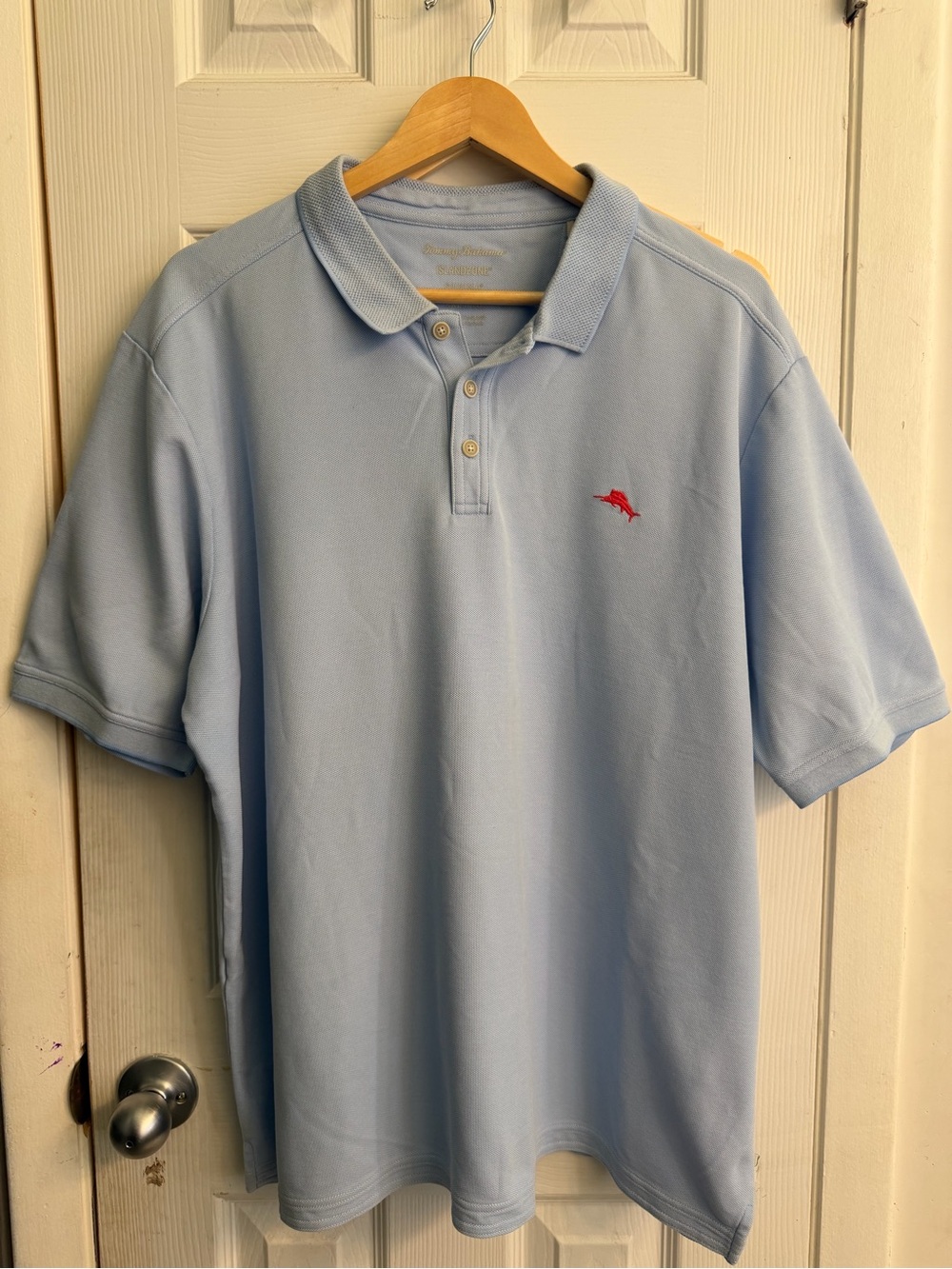 Tommy Bahama Light Blue Polo with Red Fish Logo